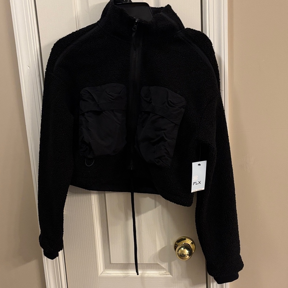 NWT. FLX Black Fleece CROPPED Jacket with Pockets SIZE XS